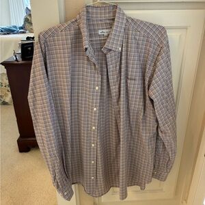 Peter Millar Men's Blue and White Checkered Shirt